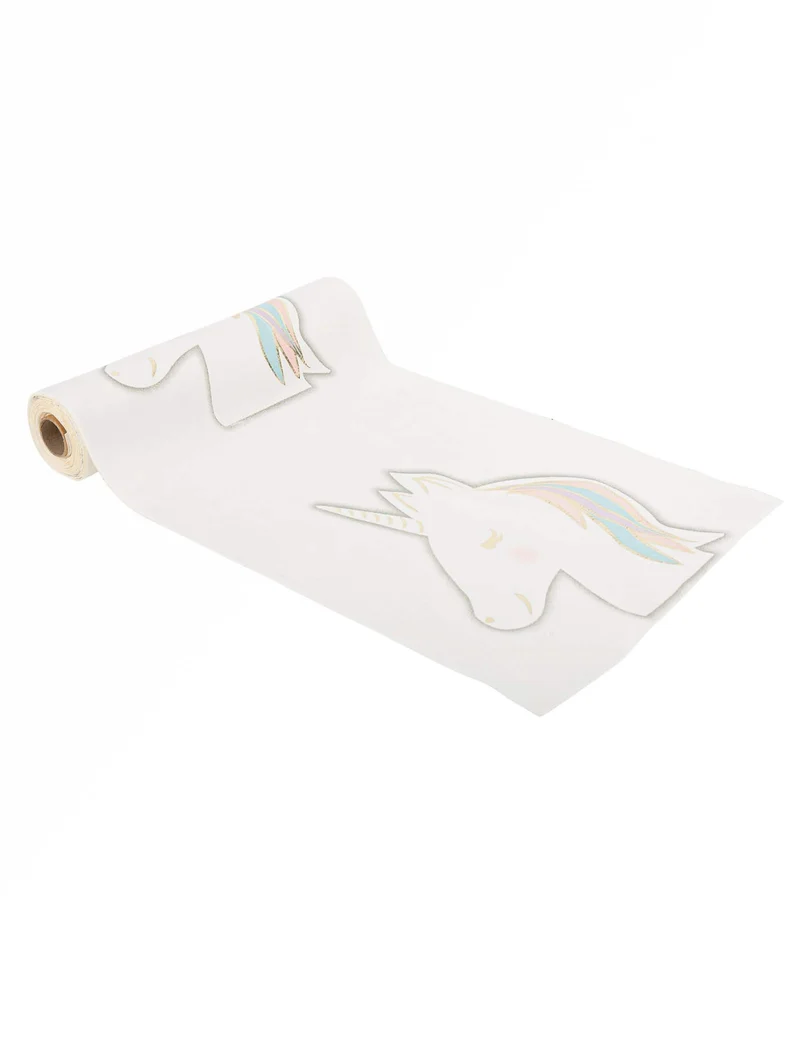 Weißer Samt Tischläufer Pastell-Einhorn 28 cm x 3 m Partydekoration