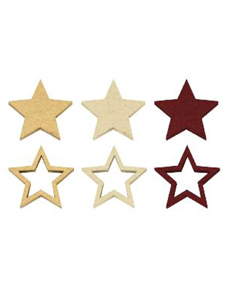 12 Tischkonfetti aus Holz, goldene Marsala-Sterne, 2,4 cm, durchbrochen und voll