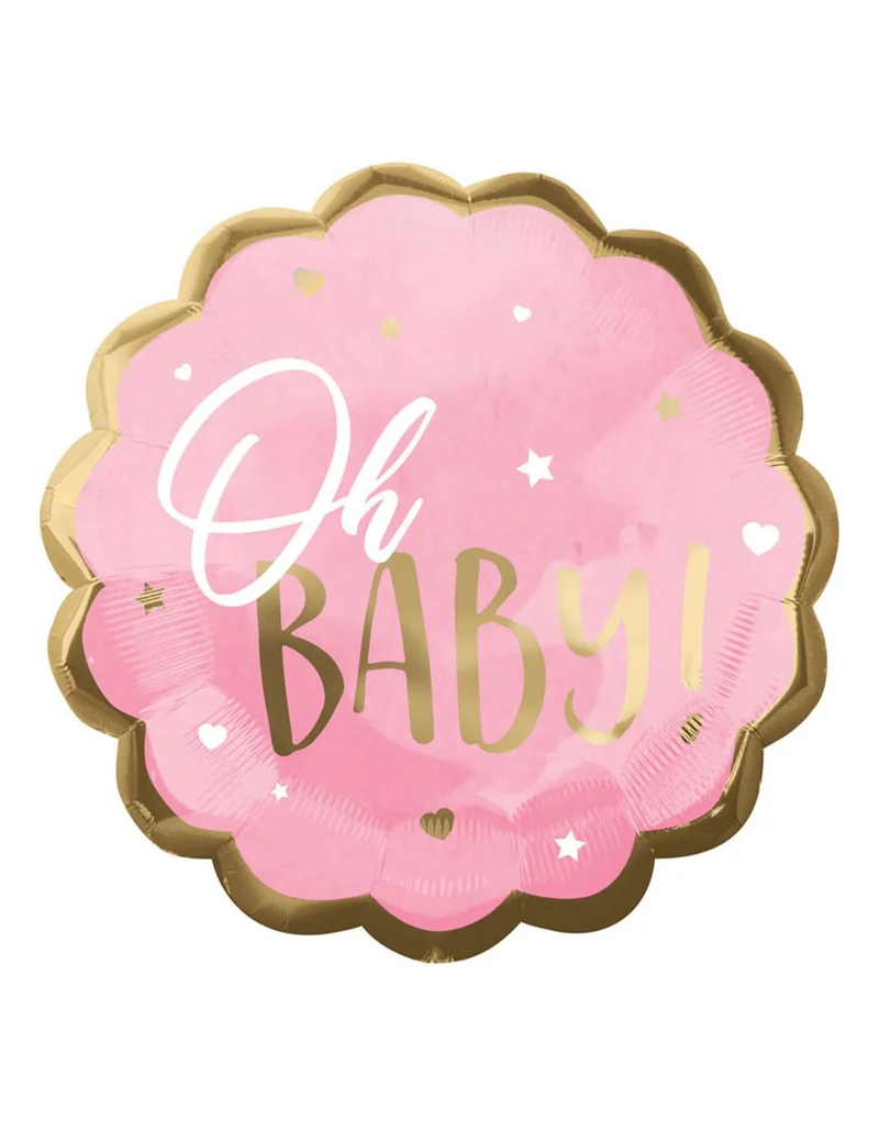 Ballon aus Aluminium, gewellt, 'Oh Baby' Rosa und Gold, 55 cm, für Baby Shower
