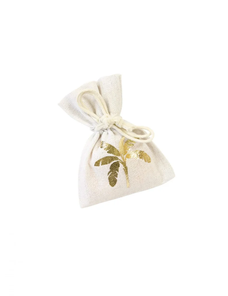4 metallic Palmen Leinensäckchen 10 x 8 cm für Gastgeschenke