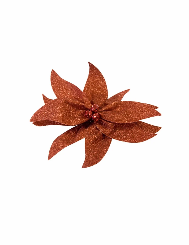 Poinsettia Schleife mit Glöckchen rot glitzernd 20 cm Tischdekoration
