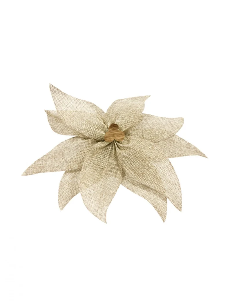 20 cm Poinsettia-Schleife aus Stoff mit Holzperle, Tischdekoration