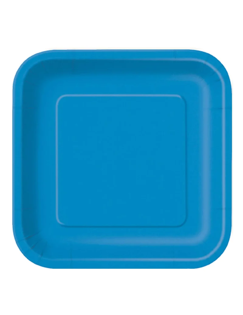 16 kleine blaue quadratische Pappteller 18 cm für Dessert