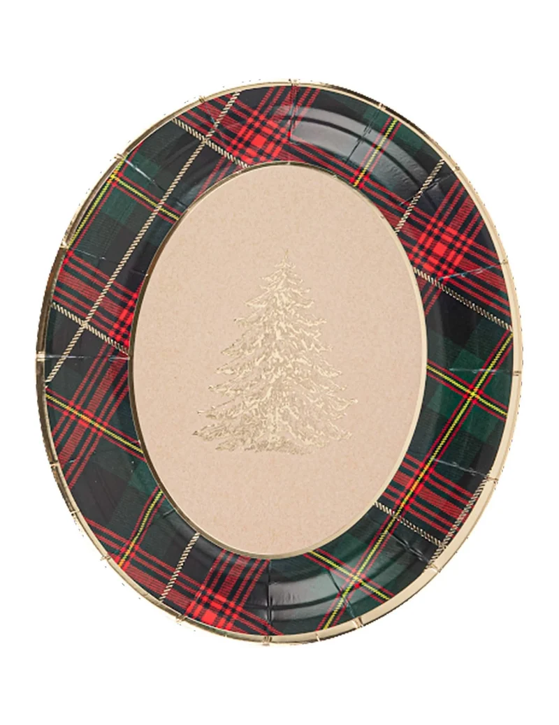 4 ovale Weihnachtsteller aus Tartankarton, 31,5 x 26 cm