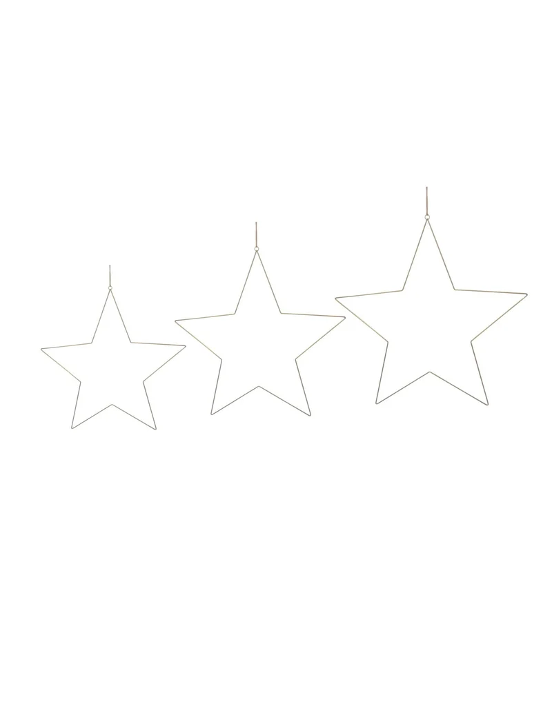 3 goldene Stern-Hängedekorationen von 30 bis 50 cm