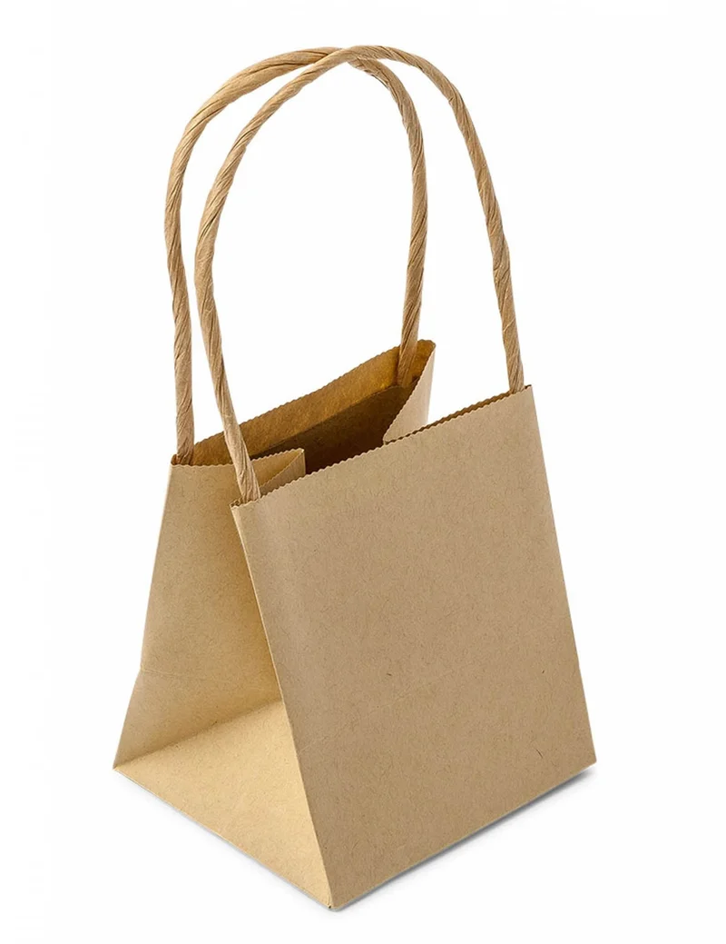 6 Kraft-Geschenktüten mit gedrehten Griffen 9 x 8 x 10 cm