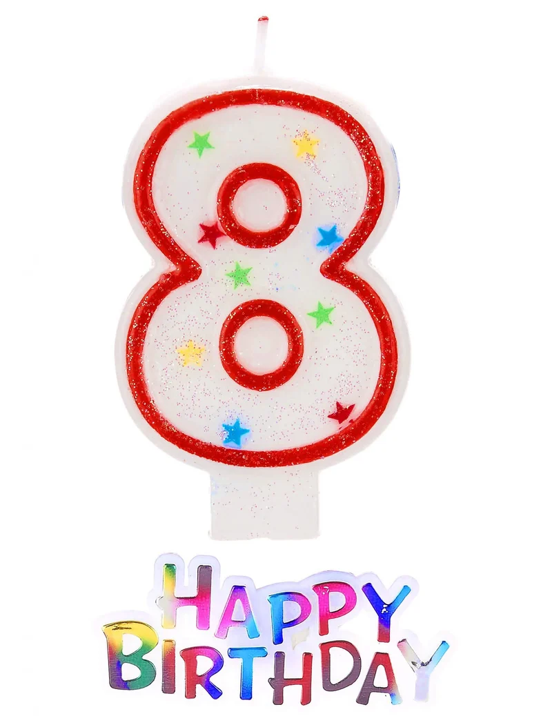 Sternenkerze Zahl 8 mit Happy Birthday Deko