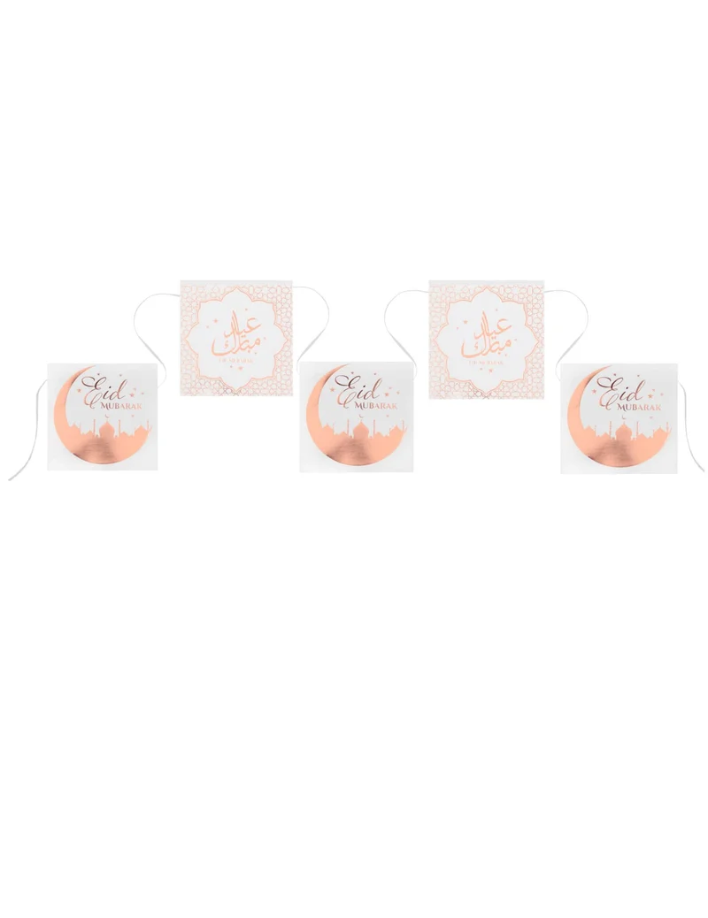 Girlande 12 Karton-Wimpel Eid Mubarak Roségold 5 m für Eid