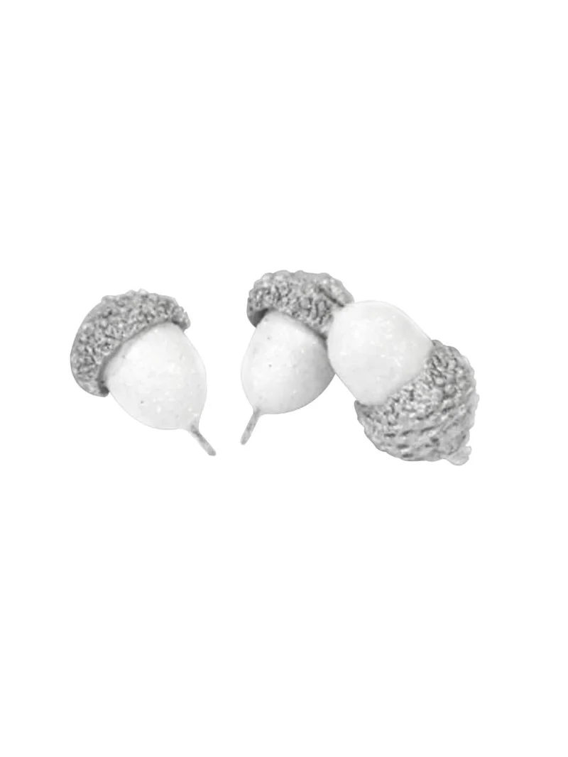 10 metallisierte silberne Deko-Eicheln 2,8 cm für Weihnachtstisch