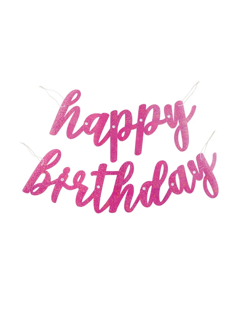 Rosafarbene Happy Birthday Glitzer-Girlande aus Karton, 84 cm, Partydekoration Geburtstag