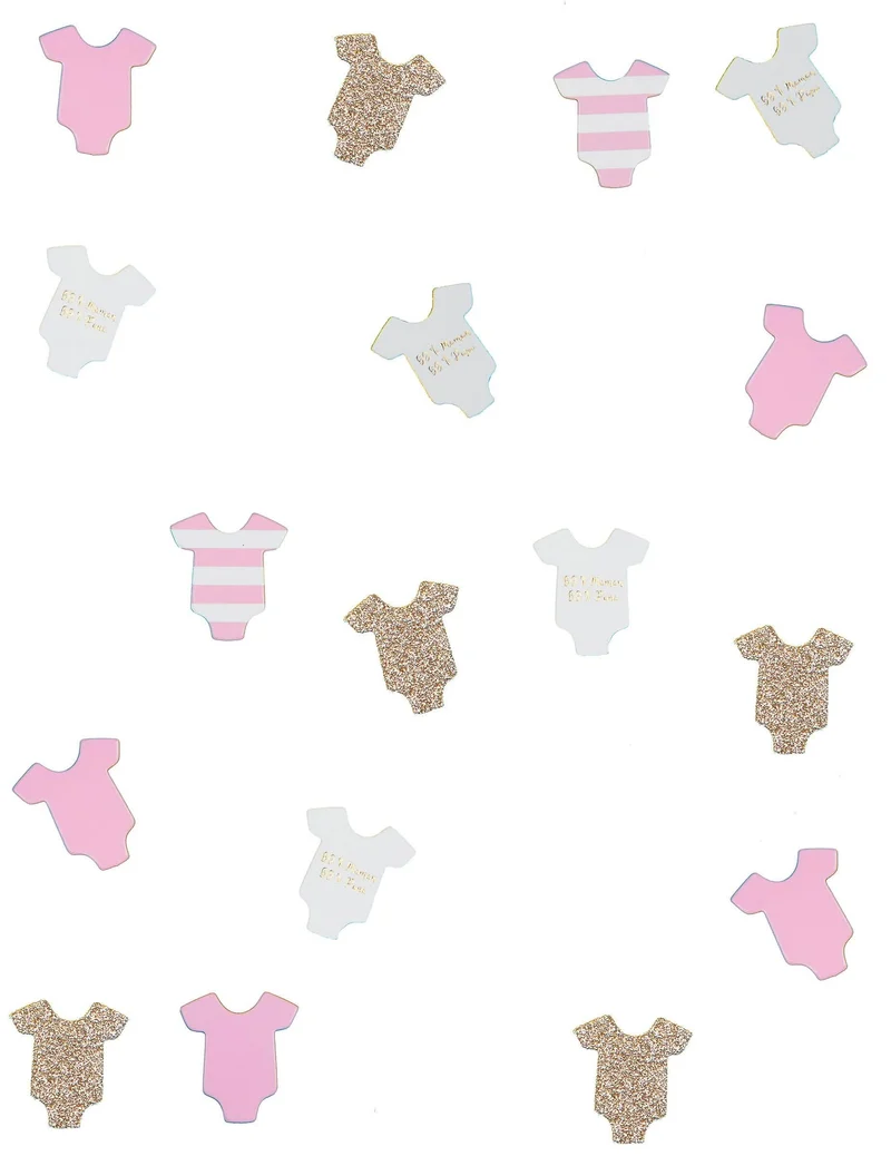 100 Tischkonfetti Baby Body rosa 3 cm glitzernd und gestreift