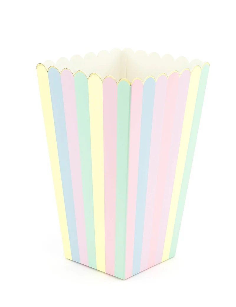 8 Regenbogen- und Gold-Popcornboxen 12,5 x 7 cm aus Karton