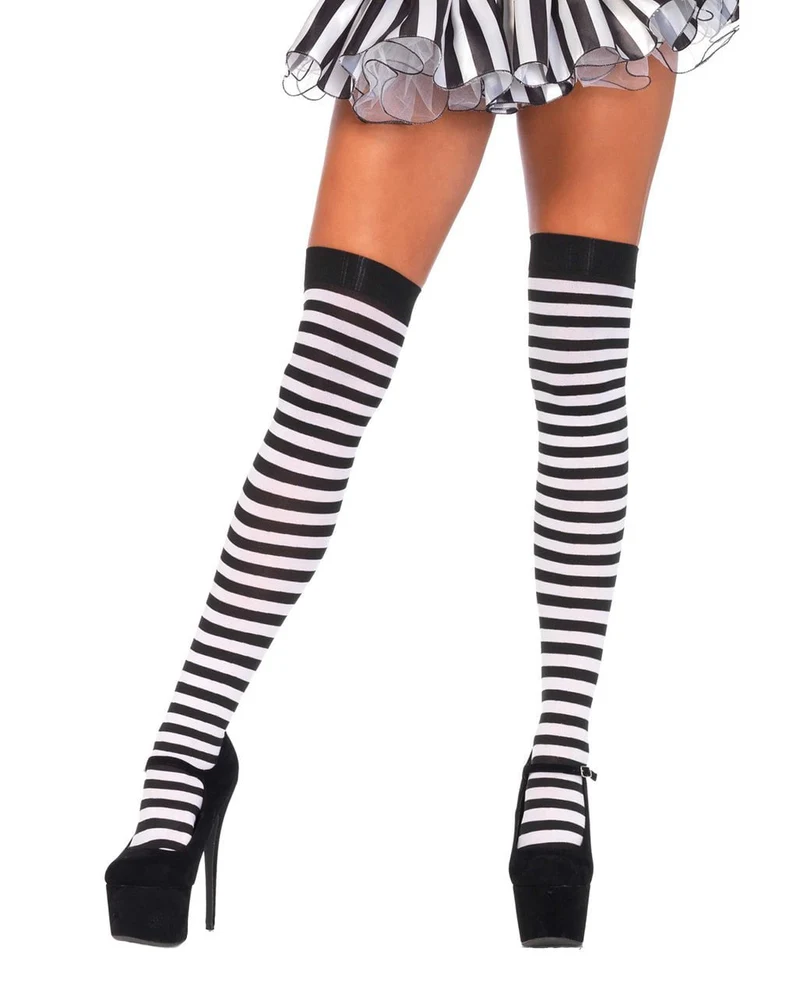 Schwarz-Weiß Geringelte Overknees