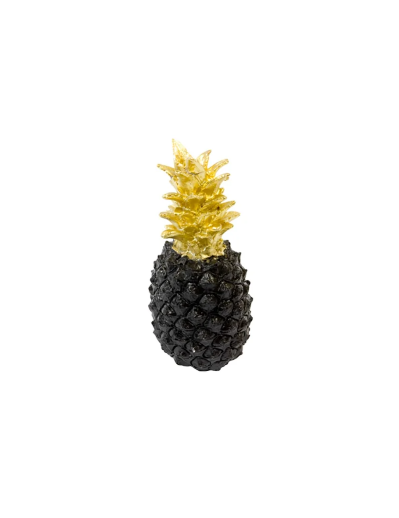 Ananas-Dekoration aus Harz, Schwarz und Gold, 18 cm, Tropisch Schick