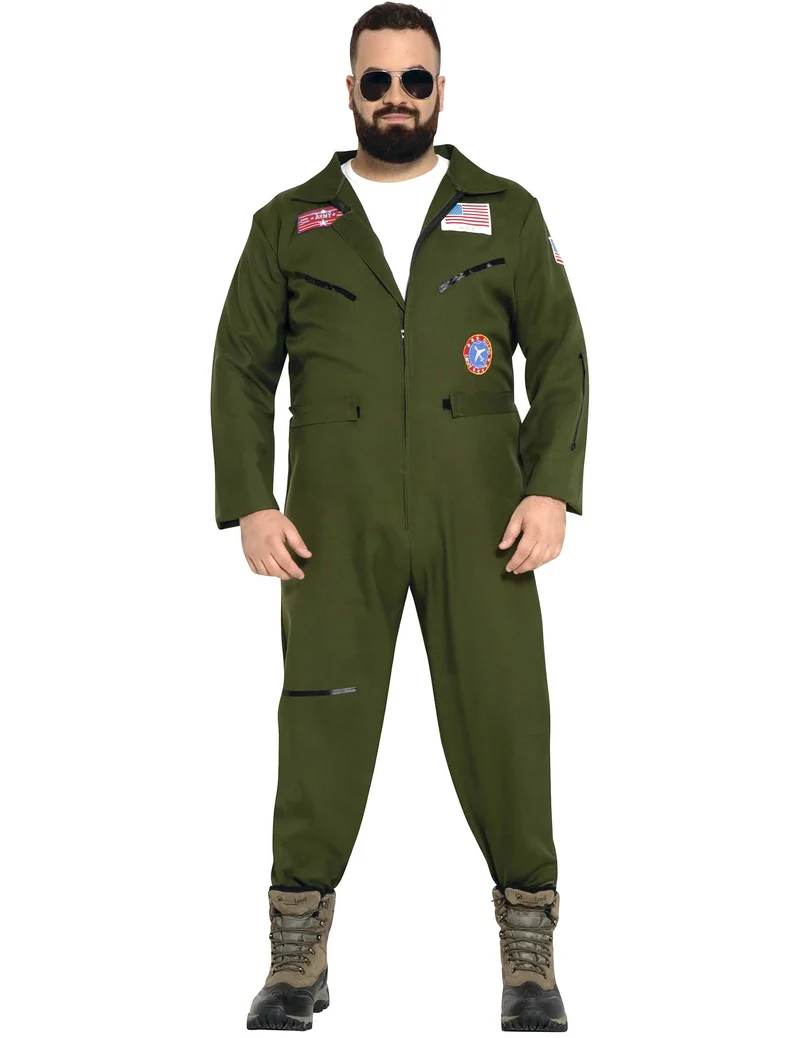 Kampfpilotenkostüm für Herren in Übergröße khakigrün