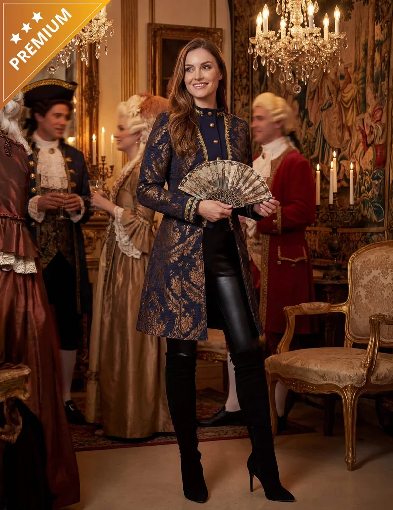 Luxus Barock-Jacke für Damen in Blau, bestickt