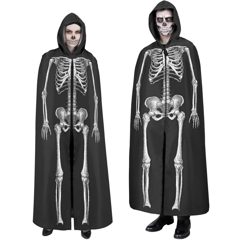 Halloween Cape Weiß Schwarz Skelett 1.5m
