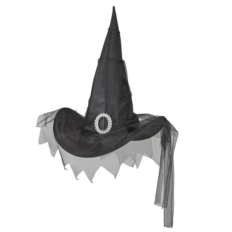 Halloween Hexenhut Schwarz mit Tüll