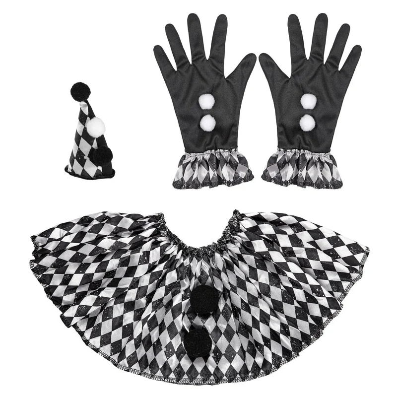 Halloween Accessoire Set Weiß Schwarz Harlekin
