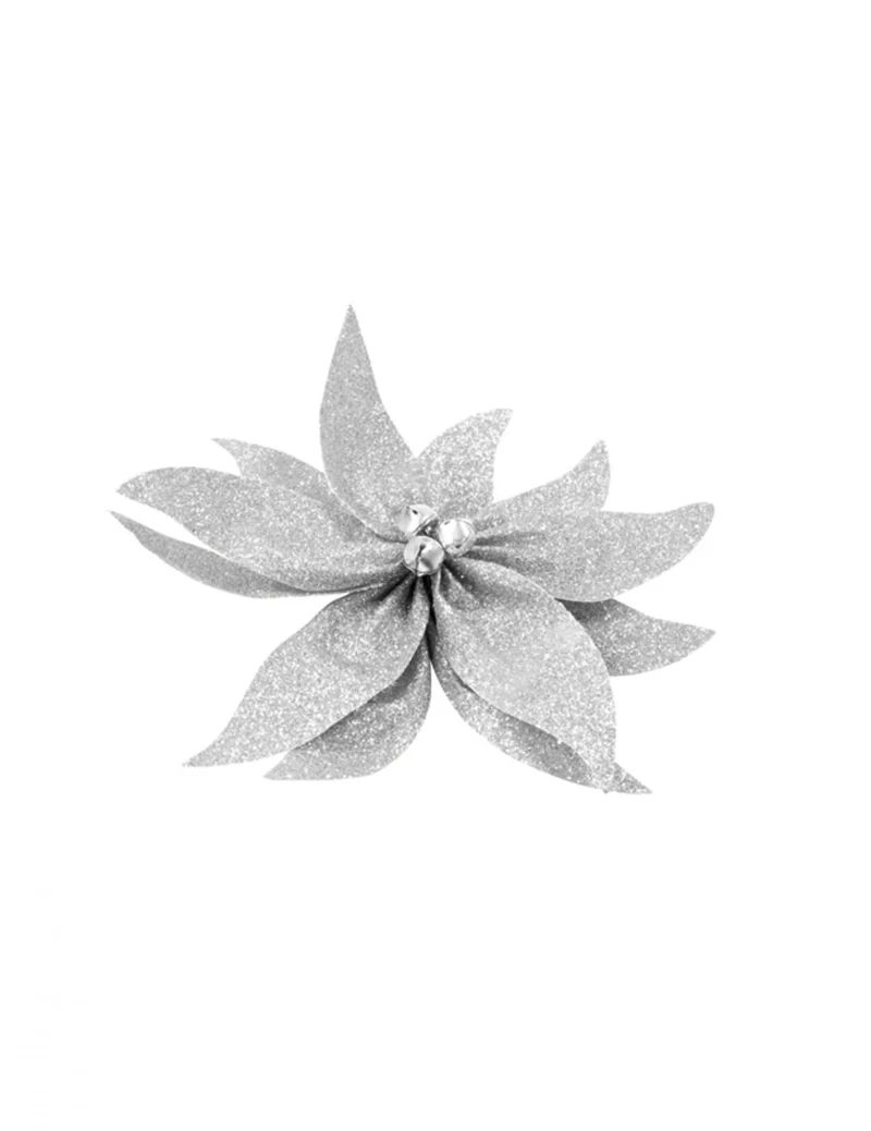 Poinsettien-Schleife mit silbernen Glitzerglöckchen 20 cm Weihnachtsdekoration