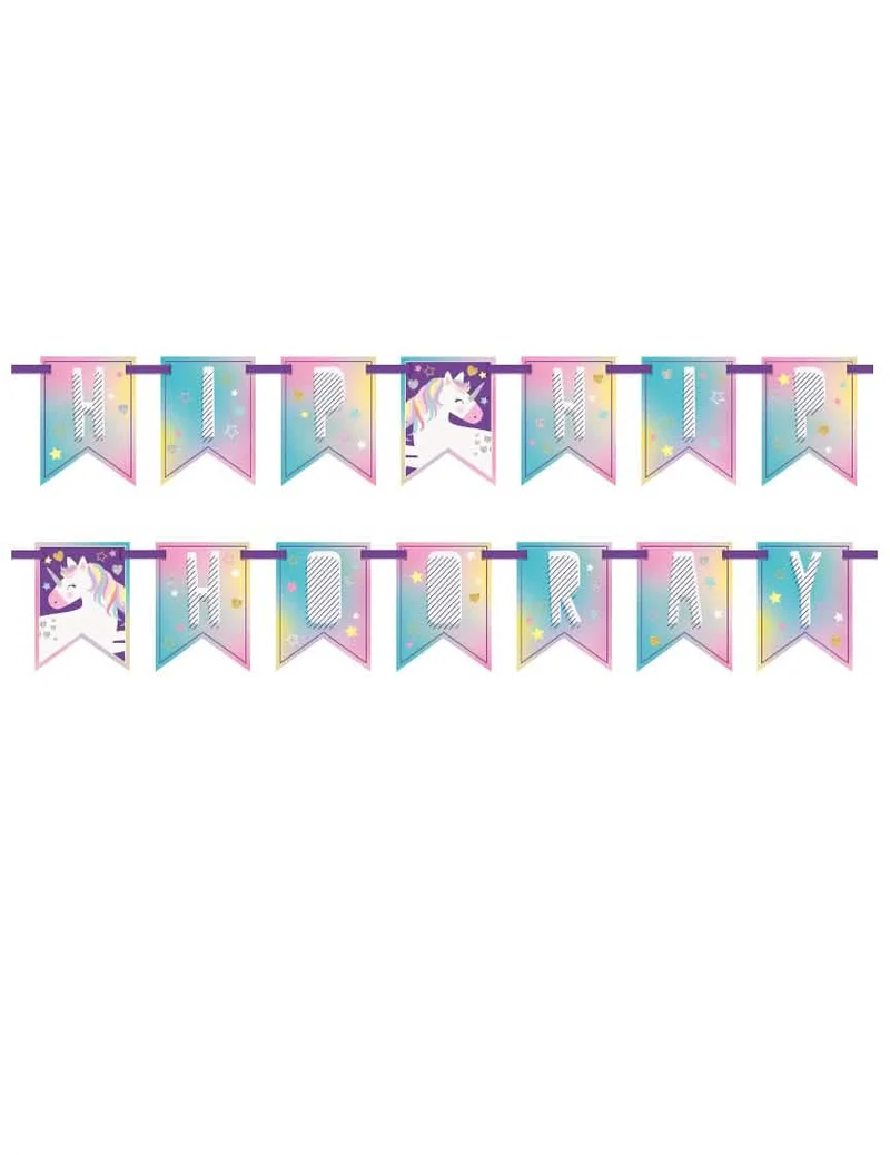 Einhorn Party Girlande aus Pappe 213 cm hip hip hooray