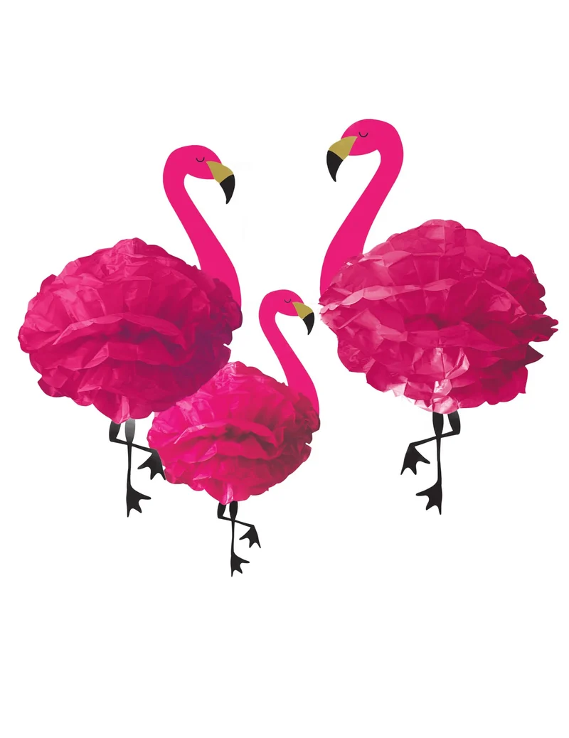 3 hängende Papier-Flamingo-Dekorationen 49 cm tropisches Thema