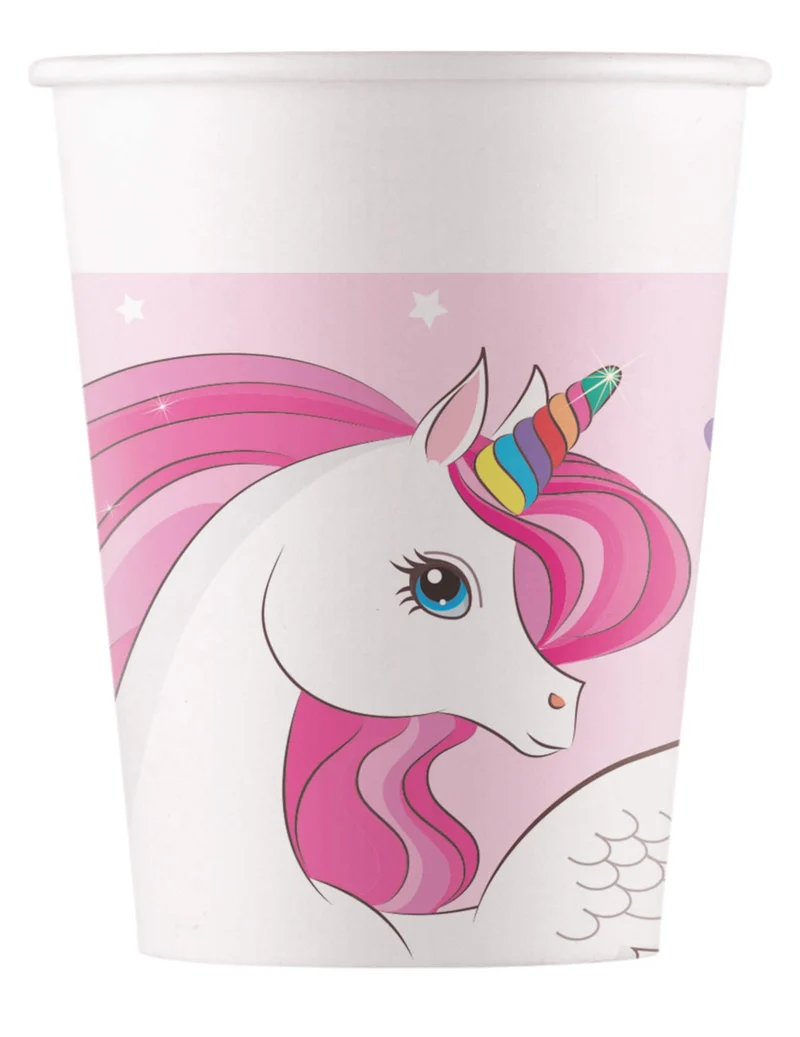 8 Einhorn Regenbogen Pappbecher 200 ml für den Geburtstag