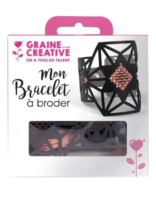 Stickarmband-Kit aus schwarzem Kunstleder mit Sternmotiv und rosa Faden