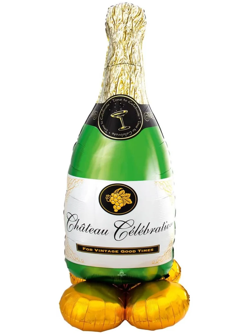 Riesen-Airloonz-Aluminiumballon Champagnerflasche 139 cm, steht von selbst