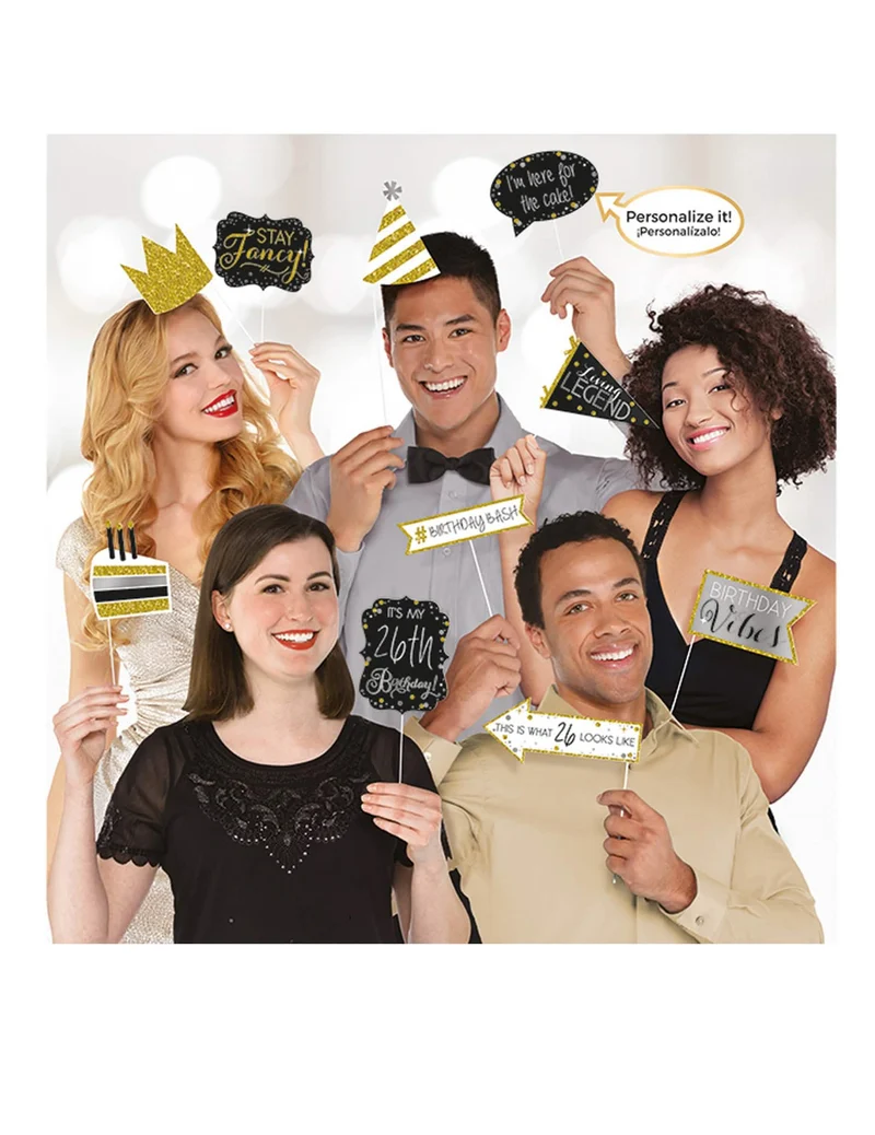 13 personalisierbare Photobooth-Accessoires in Schwarz und Gold