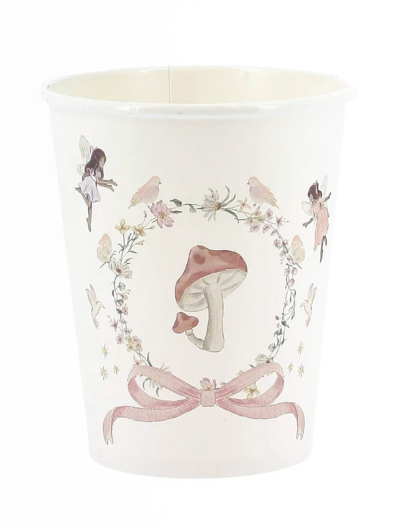 6 Feen-Pappbecher weiß und pastellrosa 255 ml für Geburtstage