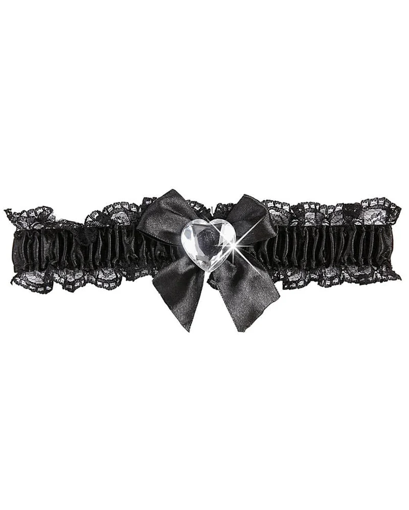 Schwarzes Strumpfband mit Strass-Herz