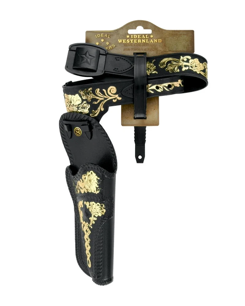 Schwarzer Pistolengürtel mit Holster 78 cm