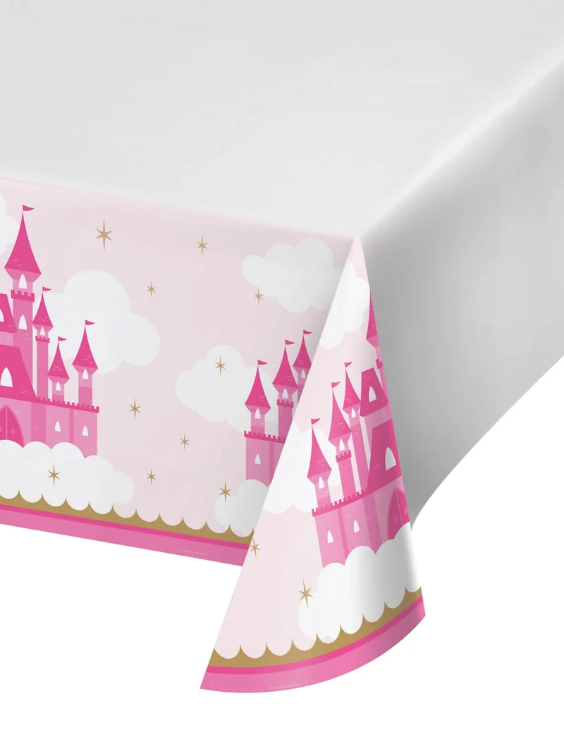 Plastik-Tischdecke Prinzessinnenschloss 122 x 223 cm Rosa und Gold