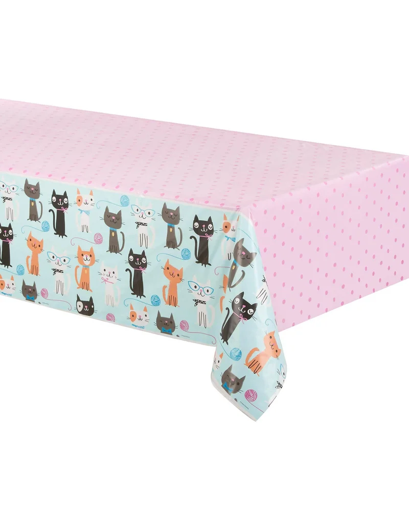 Blau-rosa Katzen-Plastiktischdecke 137 x 259 cm für Geburtstag