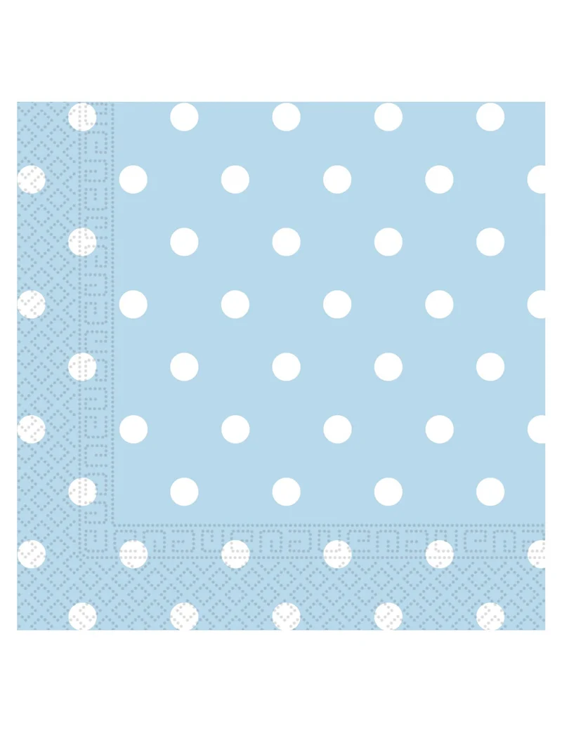 20 himmelblaue Papierservietten mit weißen Punkten 33 x 33 cm