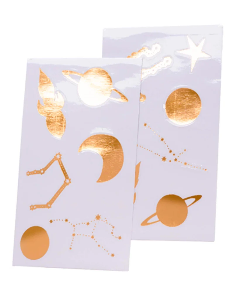 12 goldene Weltraum-Aufkleber 3 bis 7 cm Planeten und Sterne