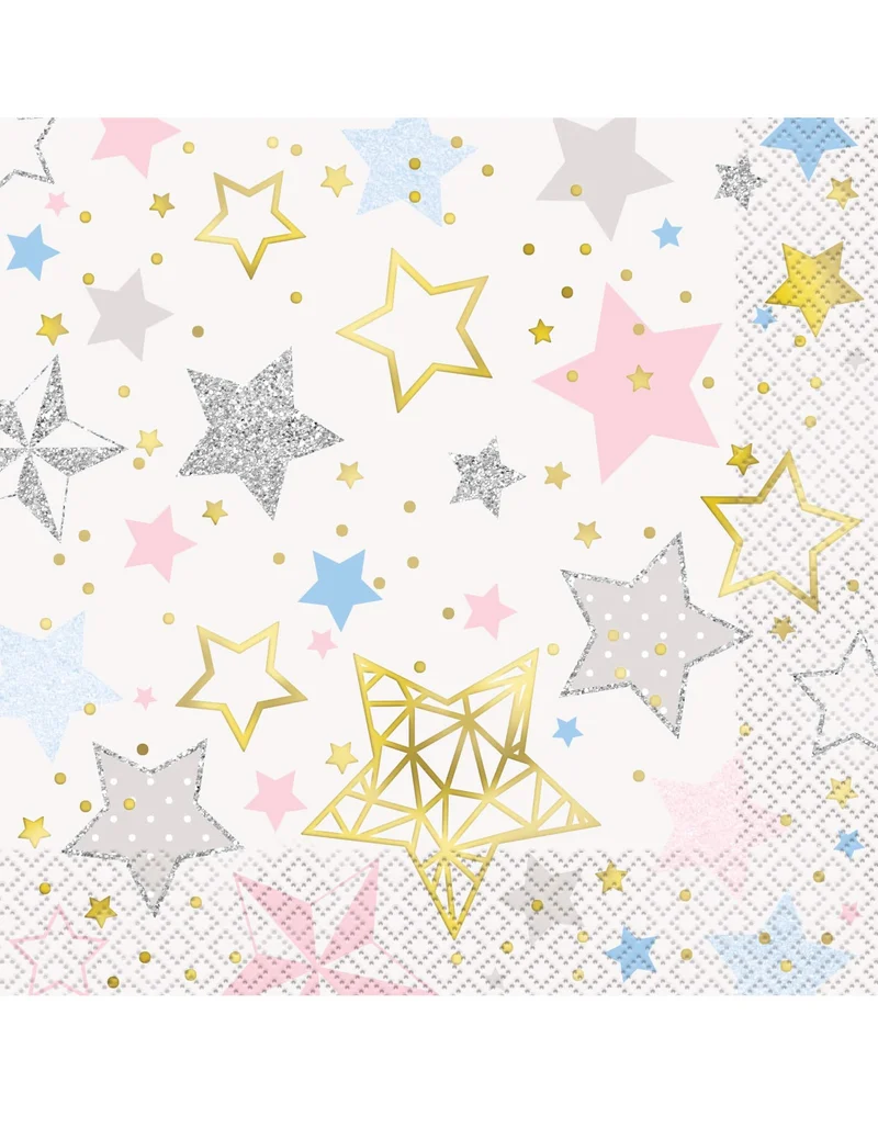16 Papier-Servietten 'Twinkle Twinkle Little Star' 33 x 33 cm mit kleinen Sternen