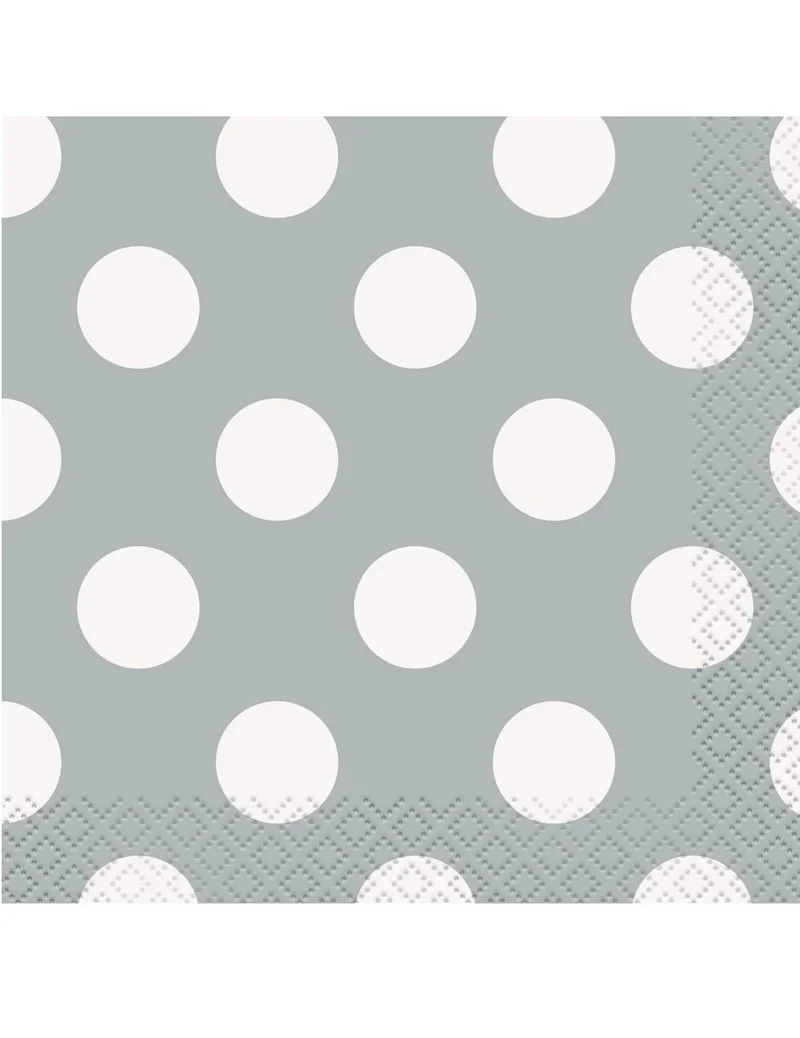 16 kleine graue Papierservietten mit weißen Punkten 25 x 25 cm Einweg