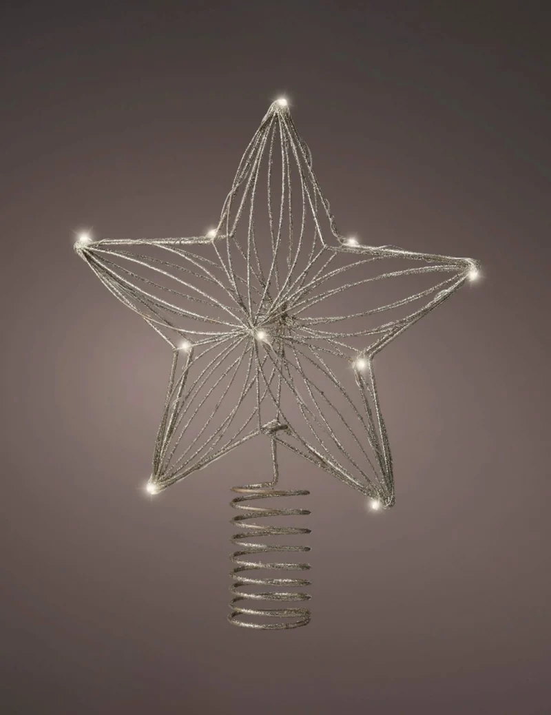 Sternbaumspitze mit LED 25 cm goldfarben mit Glitzer