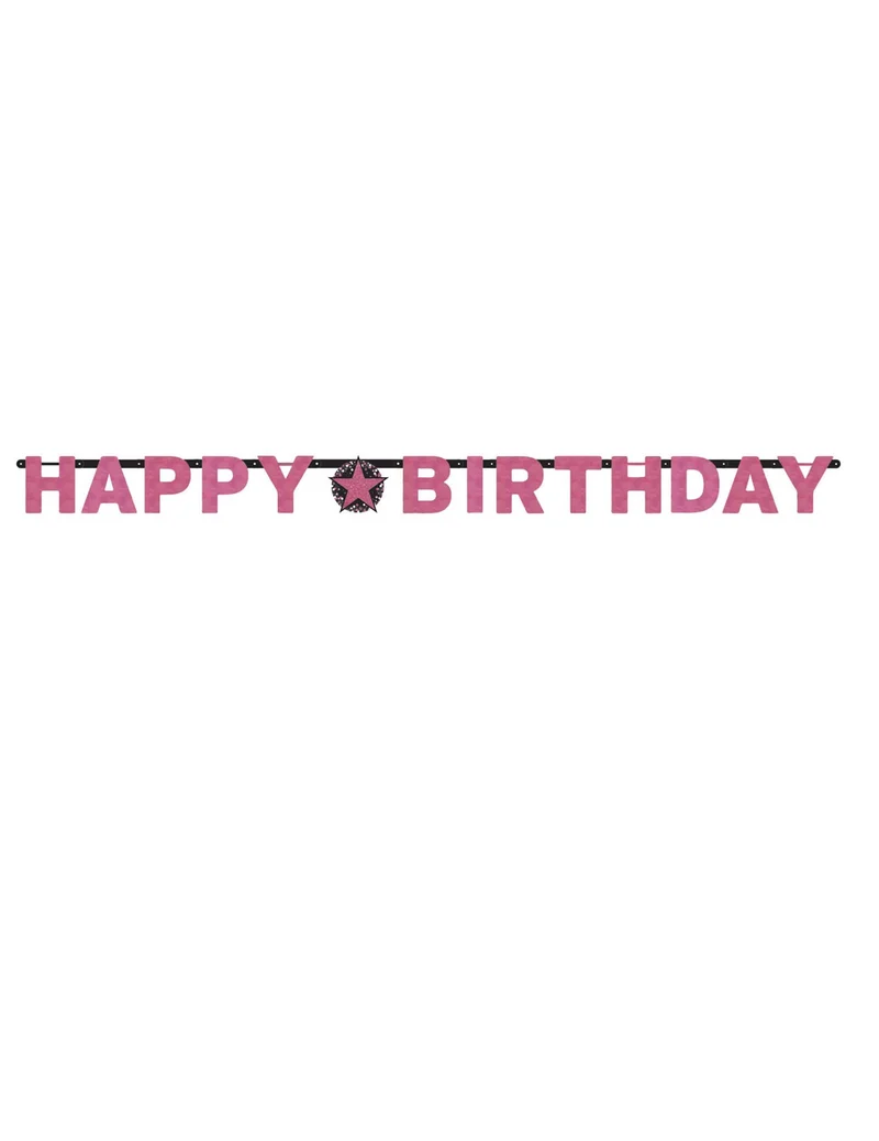 Happy Birthday Girlande funkelnde rosa Feier aus Karton 2 m 13 x 16 cm