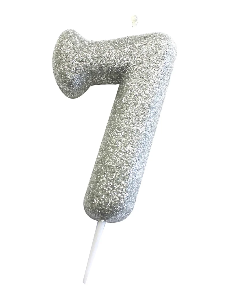 Glitzernde Silberne Kuchenkerze Nummer 7, 7 cm