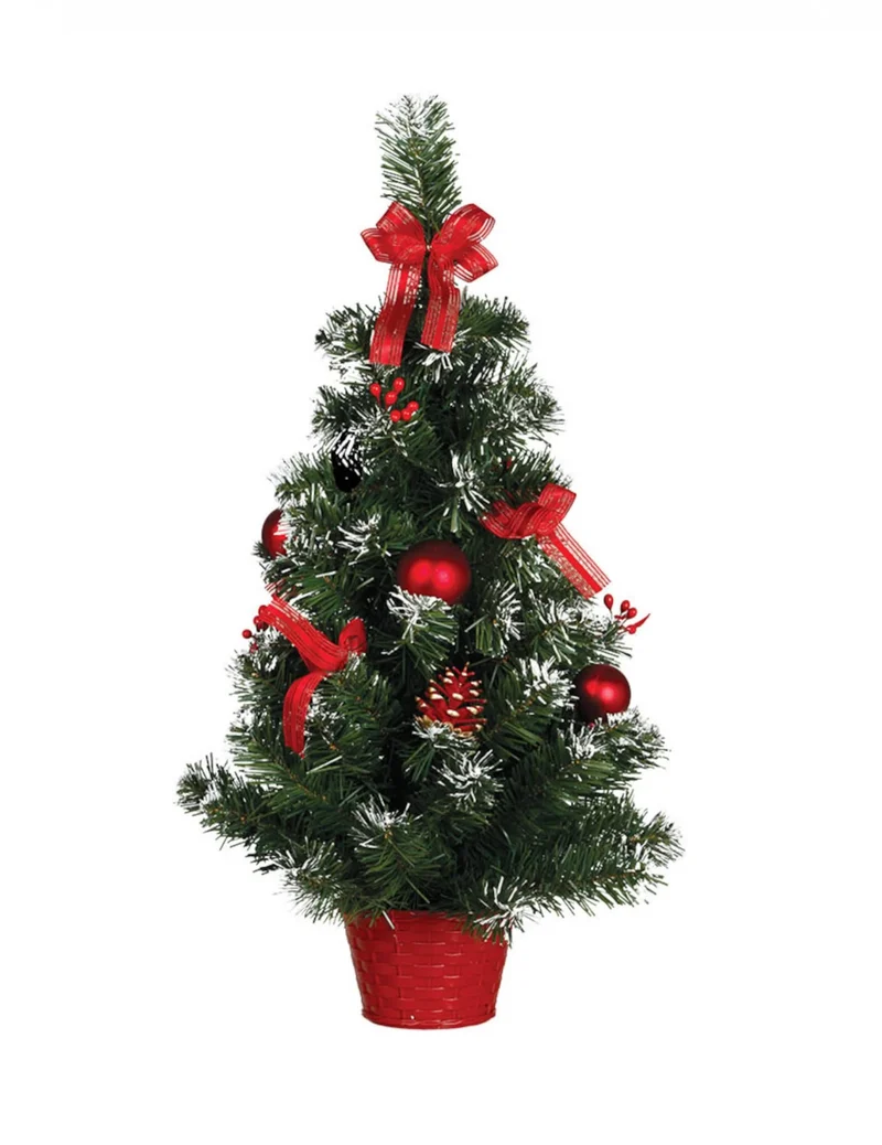 Stehender Weihnachtsbaum mit roten Dekorationen 60 cm verschneit