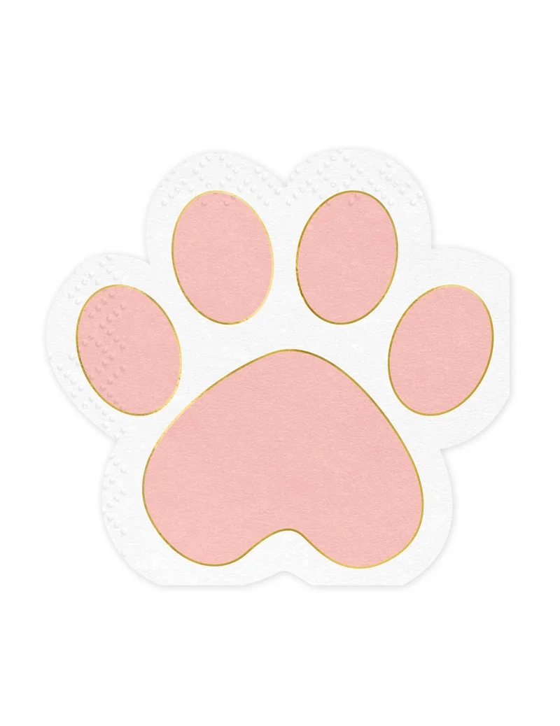 12 rosa Pastell- und goldfarbene Katzenpfoten Papierservietten