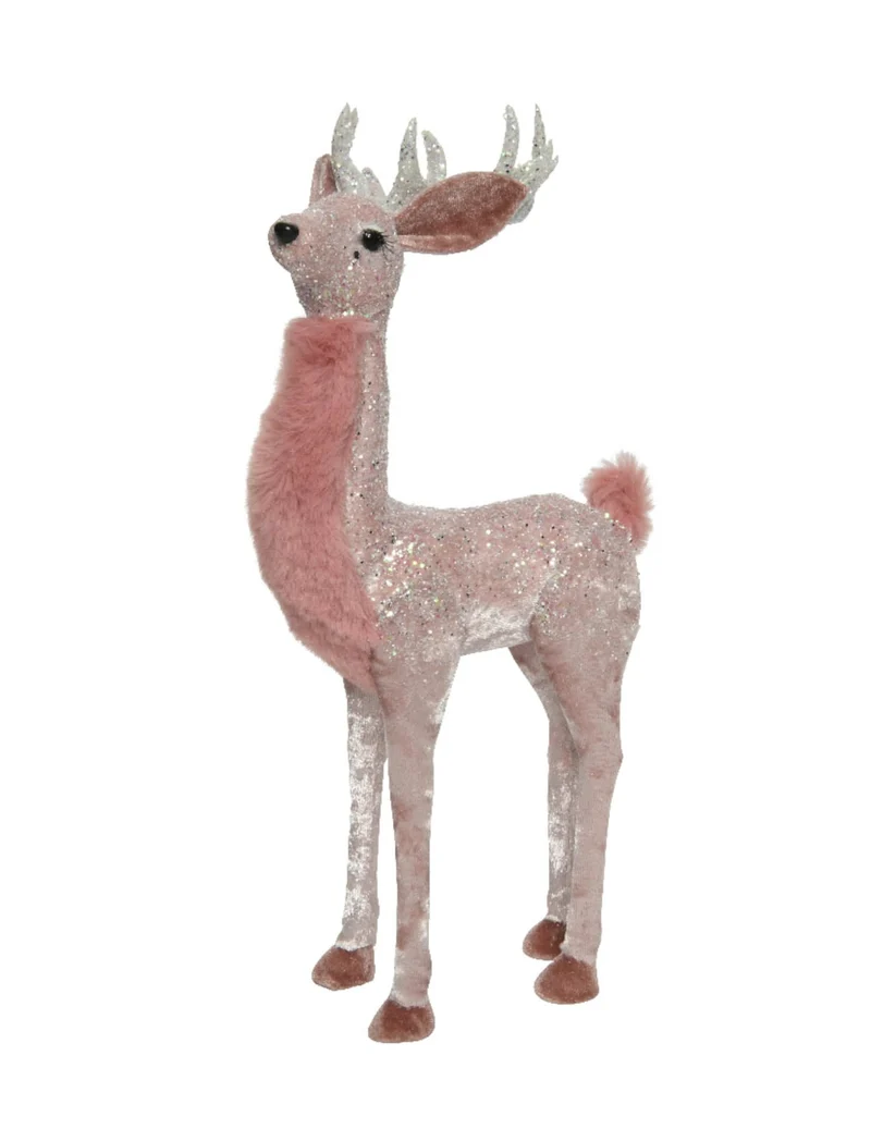 Zauberhafte rosa Hirsch Deko 30cm, glitzernd märchenhaft