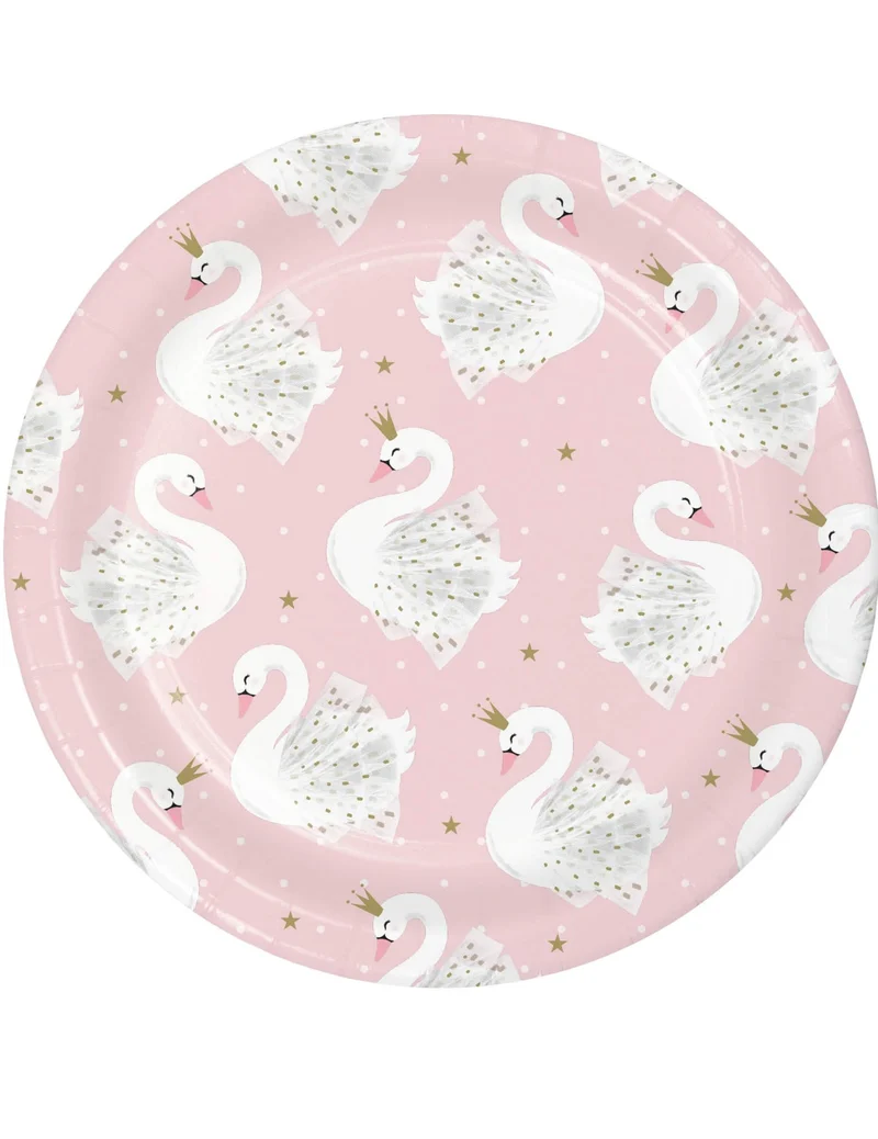 8 kleine rosafarbene königliche Schwan-Pappteller 17 cm Geburtstag