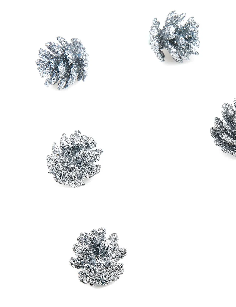10 Mini Tannenzapfen mit silbernem Glitzer 2 cm für Weihnachten