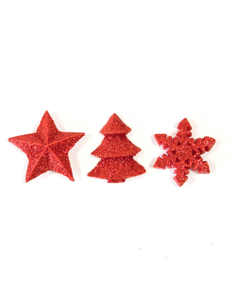 12 rote glitzernde Weihnachts-Tischdekorationen 2,5 cm
