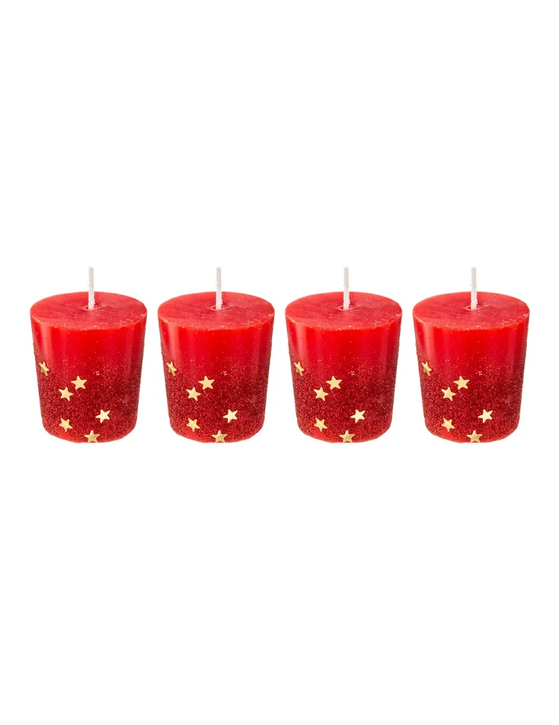 4 rote Kerzen mit goldenen Sternen 4,5 cm aus Wachs