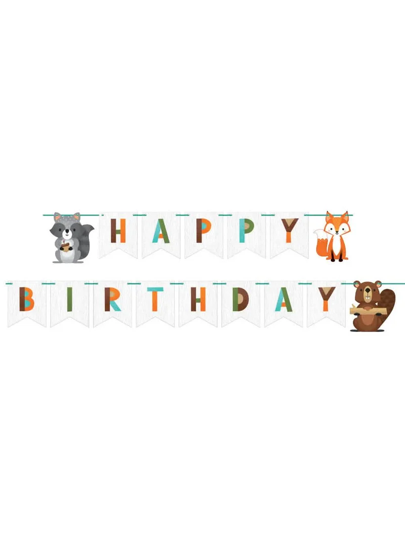 Banner aus Karton Happy Birthday Waldtiere 2,4 m